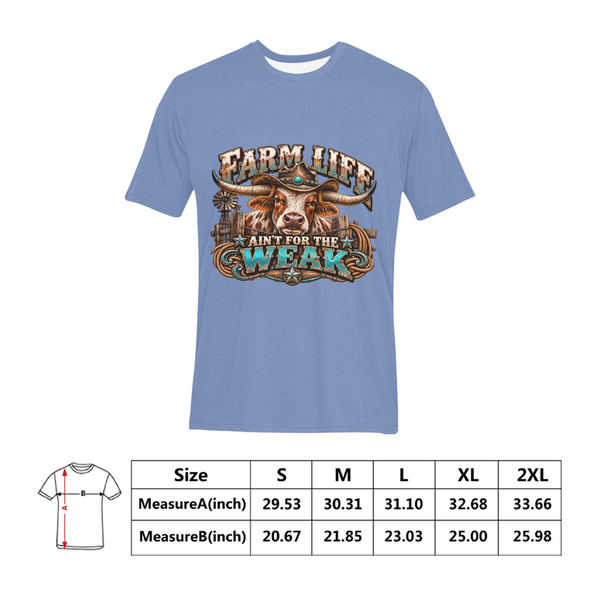 Farm Life Ain’t for the Weak Men’s Western T-Shirt – Longhorn Cowboy Ranch Graphic Tee