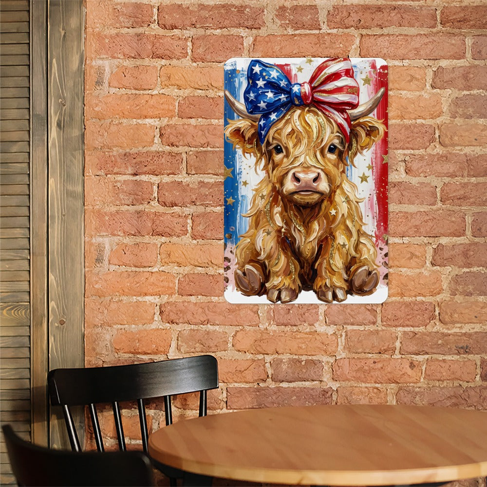 Patriotic Highland Cow Tin Sign Custom Iron Wall Art Made  in USA