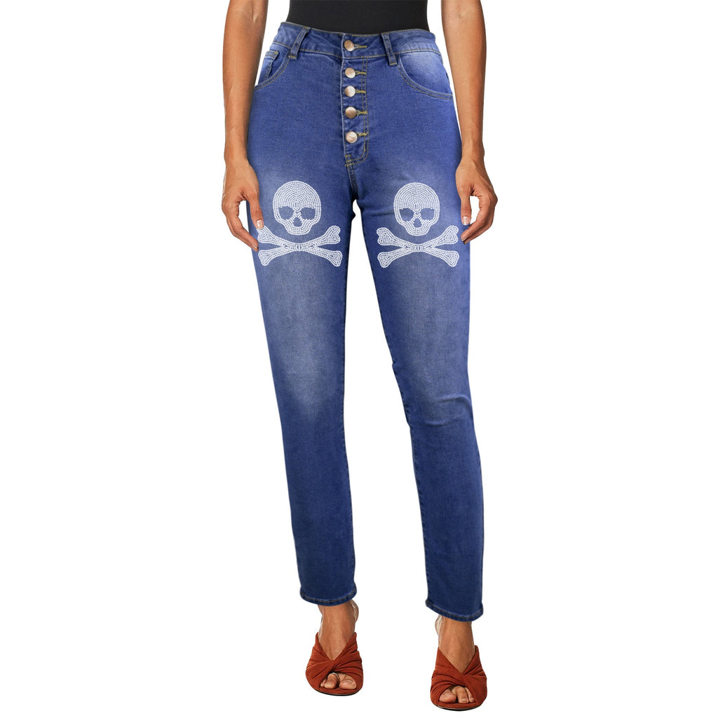 Jolly Roger Pirate Women's Jeans (Front Printing) Made In USA Ships to USA Only