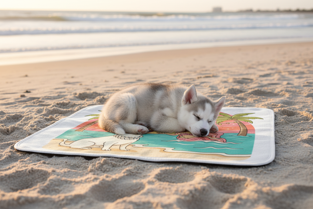 Baby Husky Beach Mat Mockup