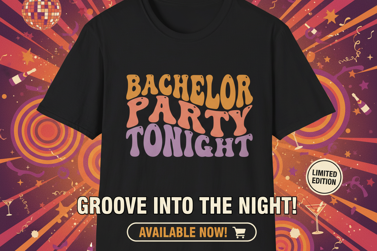 Bachelor Party Tonight retro groovy ad banner