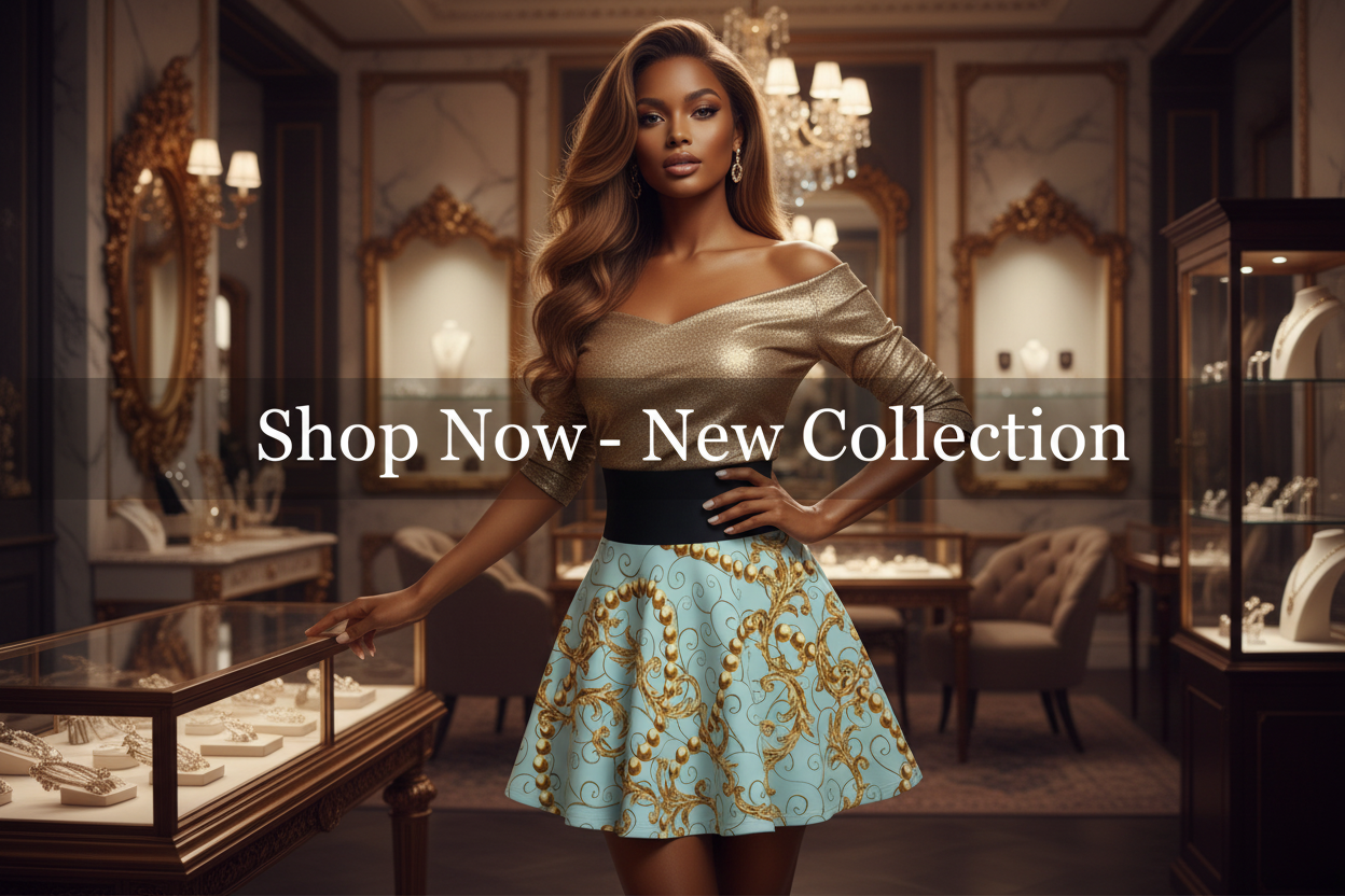Baroque Gold Scroll Skirt Shop Now Banner