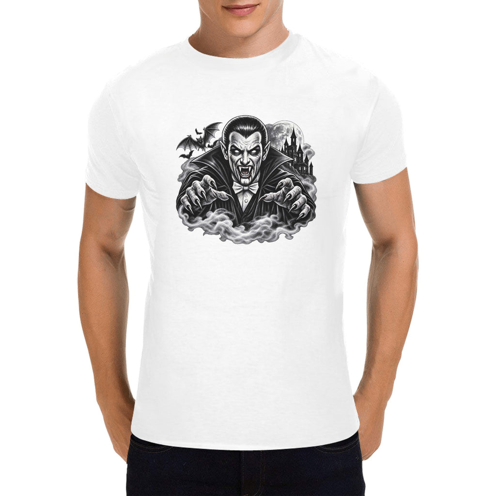 Vintage Vampire Unisex T-Shirt | Gothic Dracula Halloween Tee | Retro Horror Vampire Shirt | Spooky Castle & Bats Graphic Tee