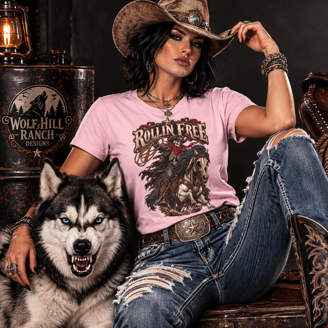 Rollin' Free Skeleton Cowboy Tee — Unisex Western Graphic T-Shirt