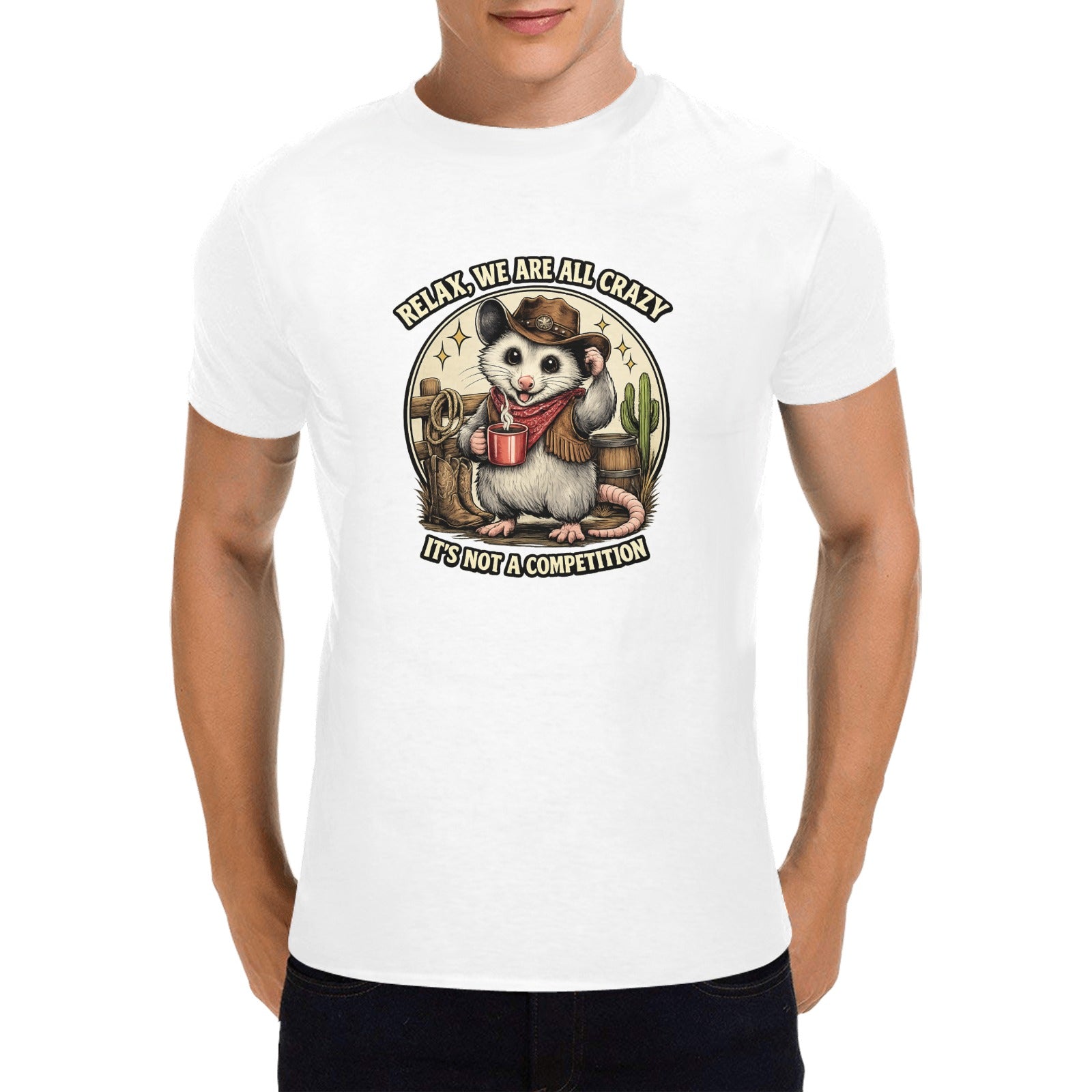 Crazy Cowboy Possum Relax It's Not A Competition Graphic Tee