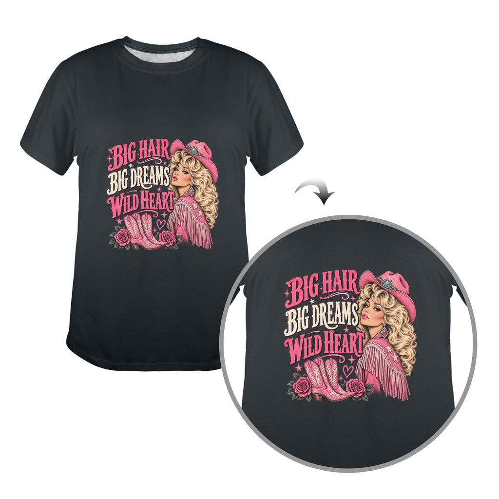 Big Hair Big Dreams Wild Heart Cowgirl Tee  Vintage Western  Pink Country Graphic