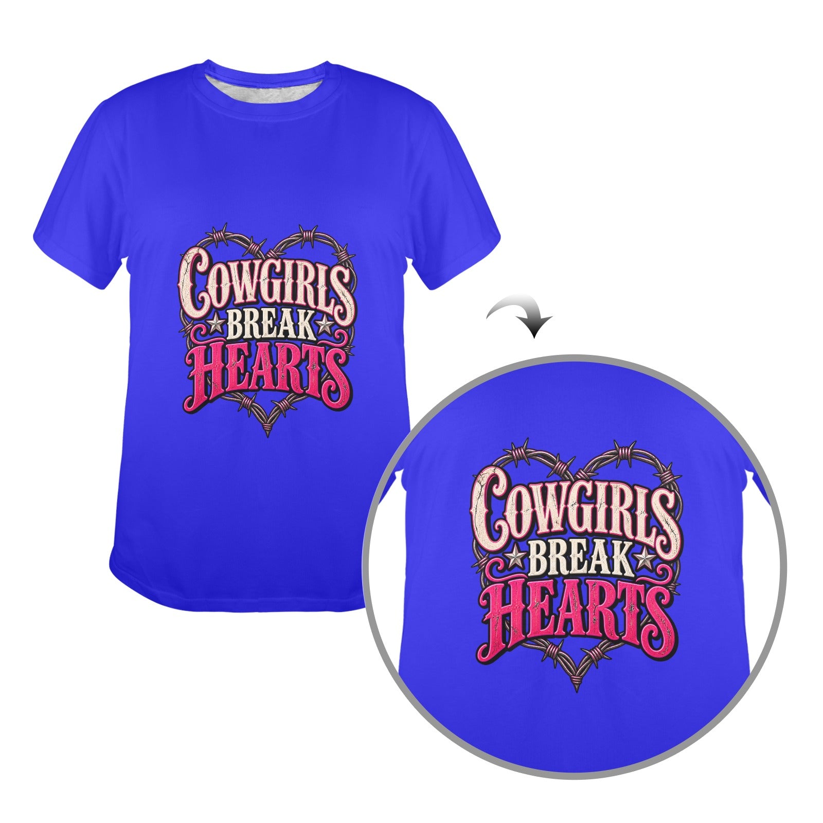 Cowgirls Break Hearts Women’s Western T-Shirt  Pink Barbed Wire Cowgirl Tee