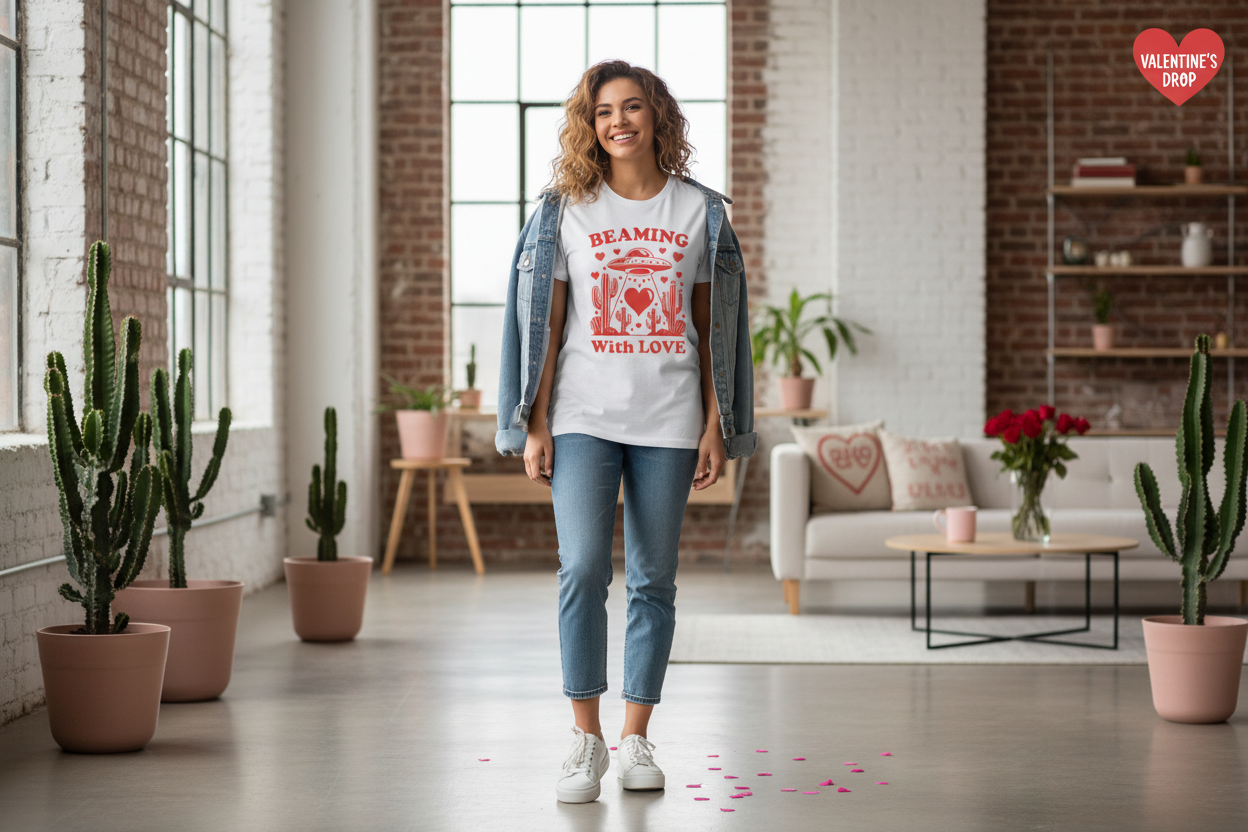 Beaming With Love UFO Tee - Trendy Banner Ad Mockup