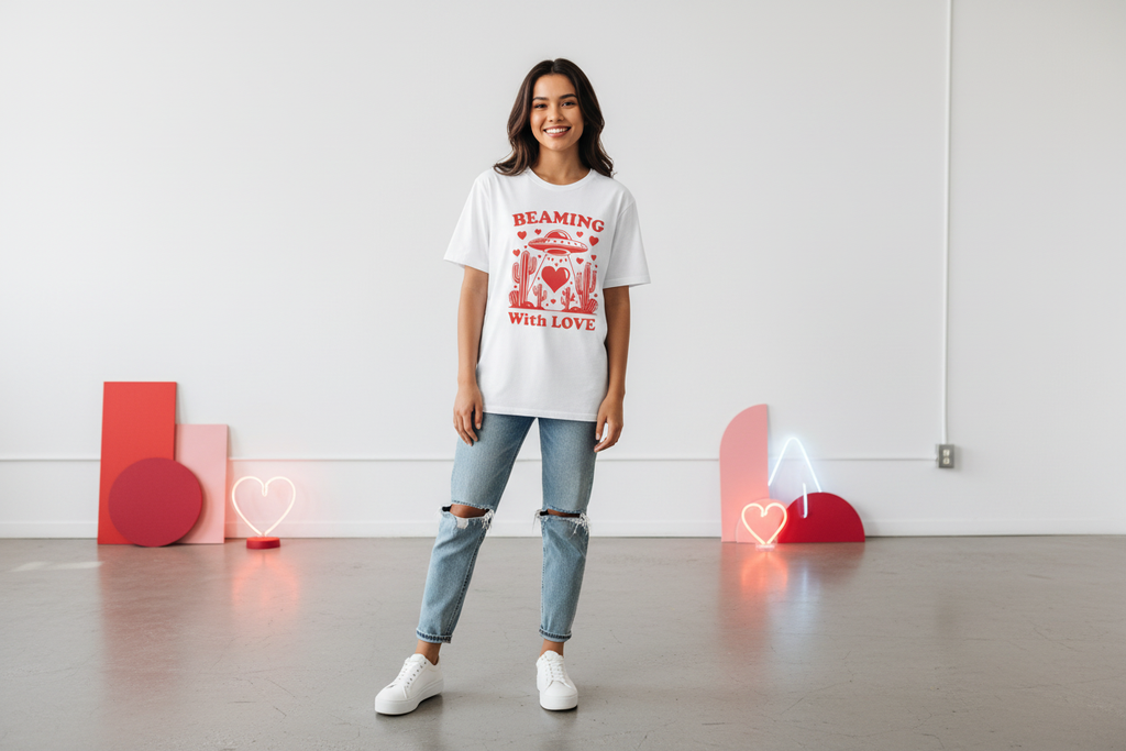 Beaming With Love UFO Tee - Trendy Banner Ad Mockup