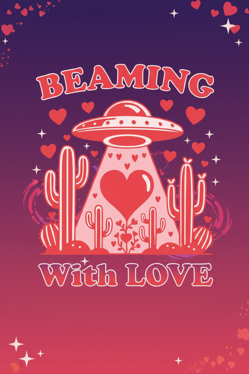 Beaming With Love UFO Valentine's Day Poster Art