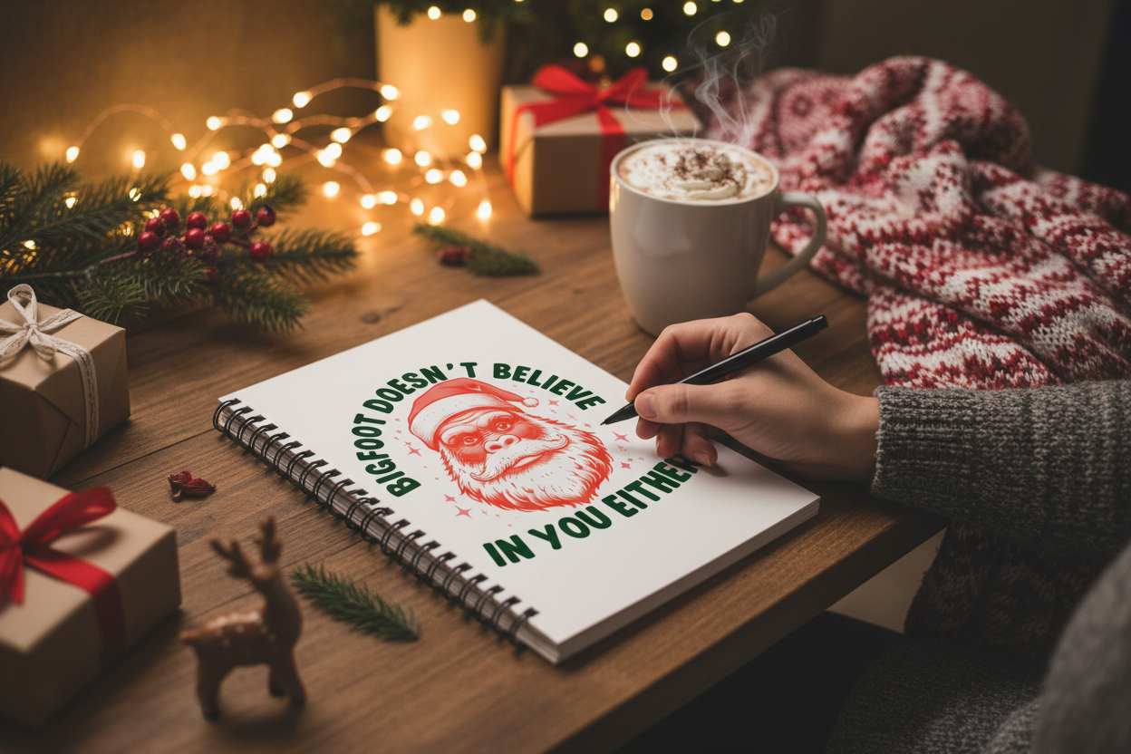 Bigfoot Holiday Spiral Notebook Mockup