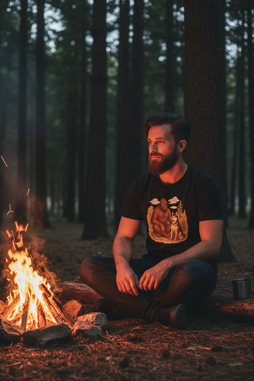 Bigfoot & Husky Black Tee - Campfire