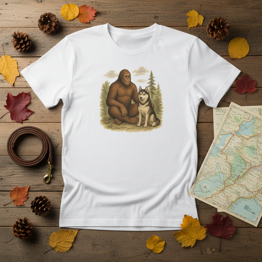 Bigfoot & Husky White Tee - Flat Lay
