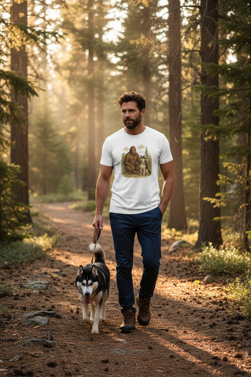 Bigfoot & Husky White Tee - Forest Trail