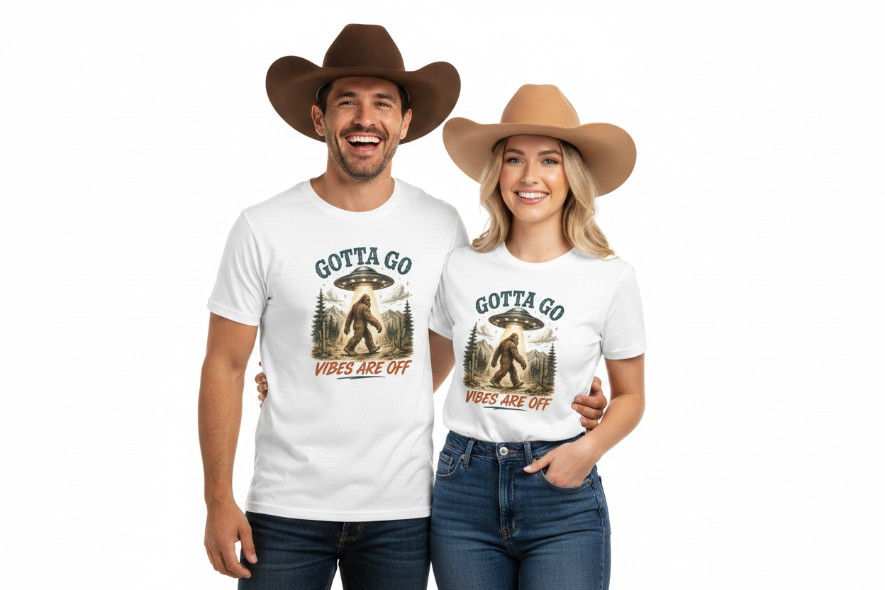 Bigfoot Vibes - Cowgirl & Cowboy White