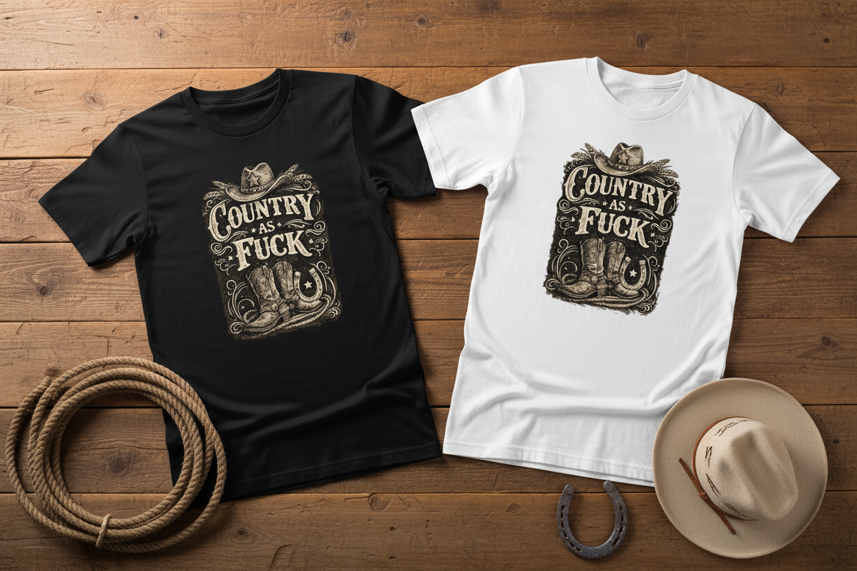 Black and White Country Tee Western Flat Mockup