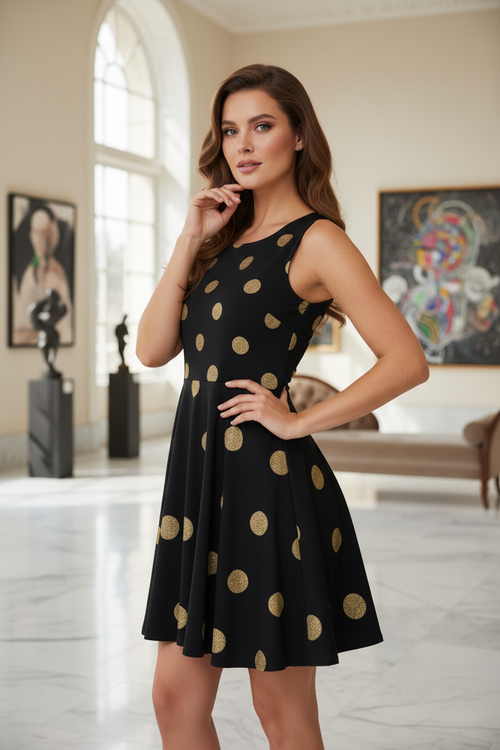 Black & Gold Polka Dot Dress Elegant