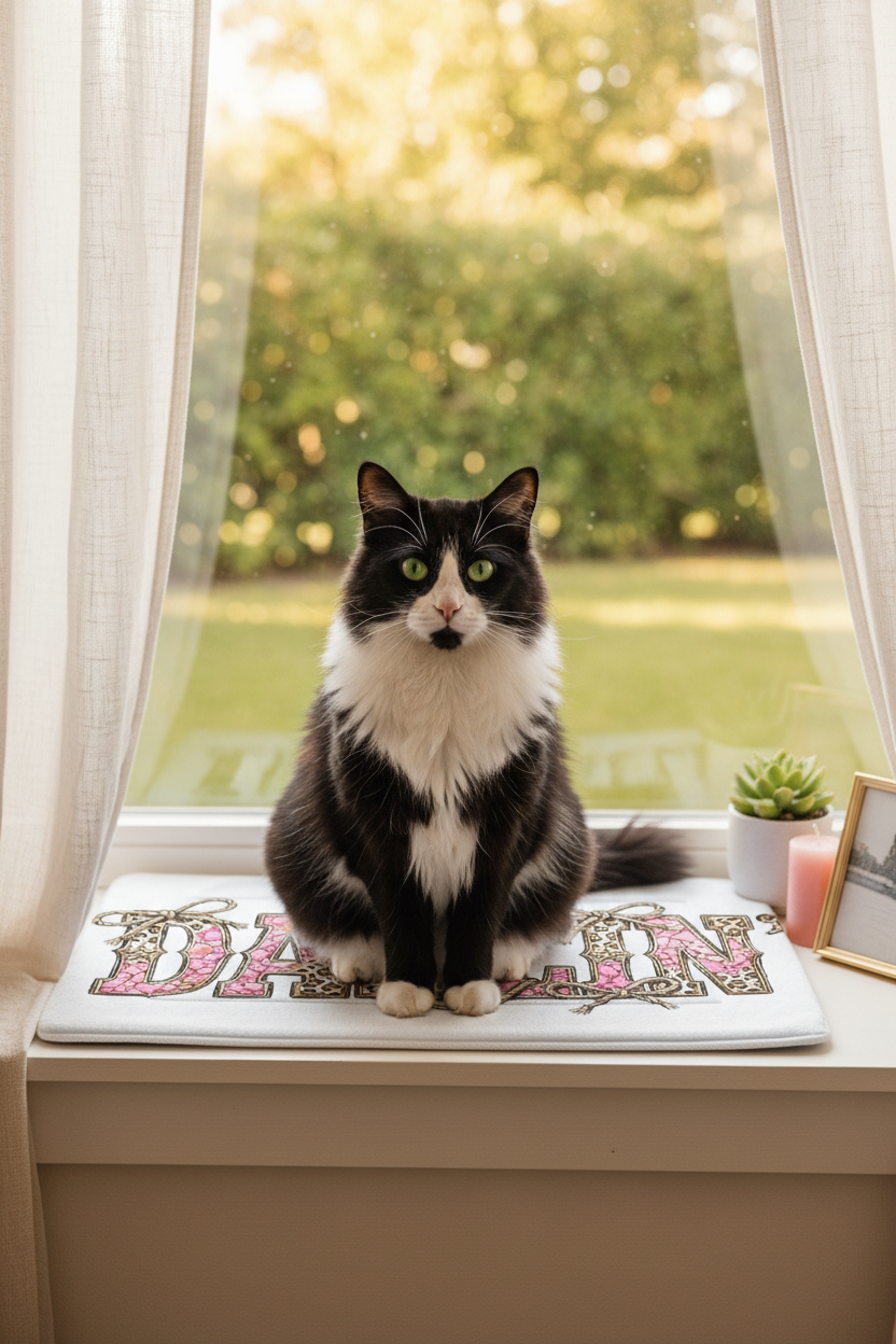Black & White Cat on Darlin' Mat - Window Seat