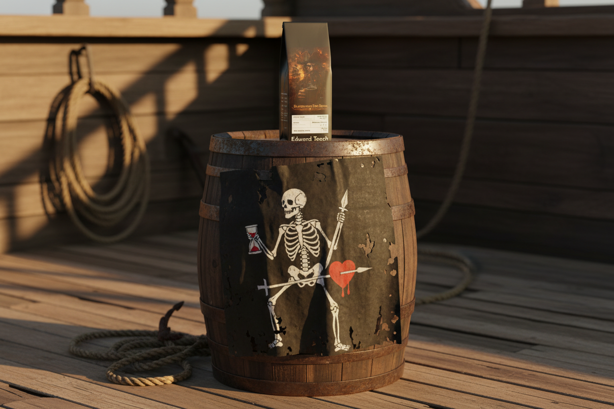 Blackbeard's Fire Blend - Rum Barrel with Blackbeard's Flag