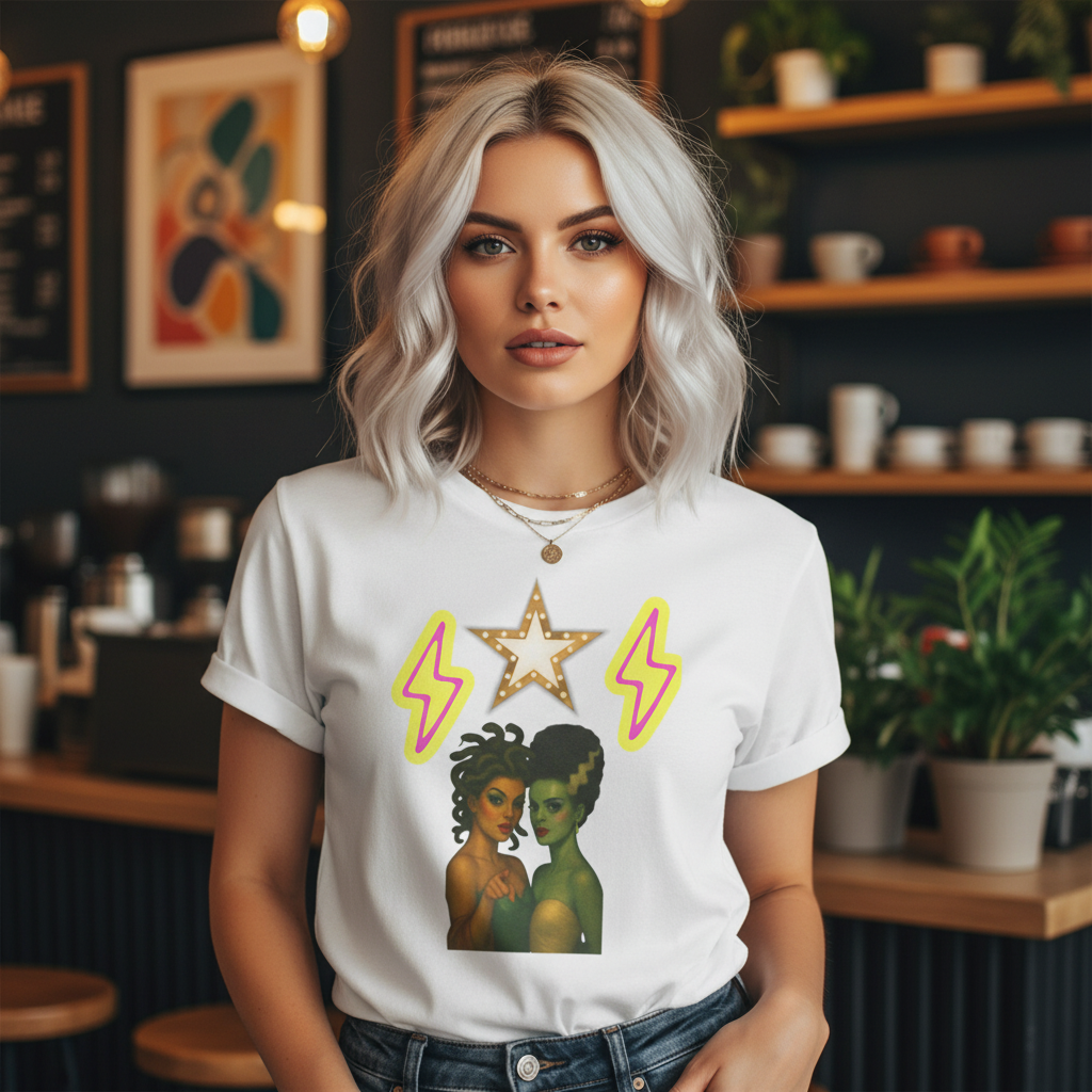 Blonde woman in trendy coffee shop with bokeh effects