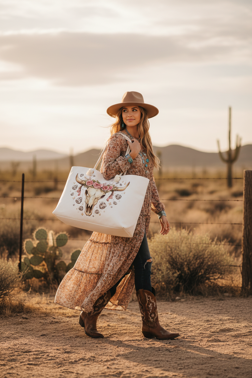 Boho Cow Skull Weekender - Lifestyle Shot
