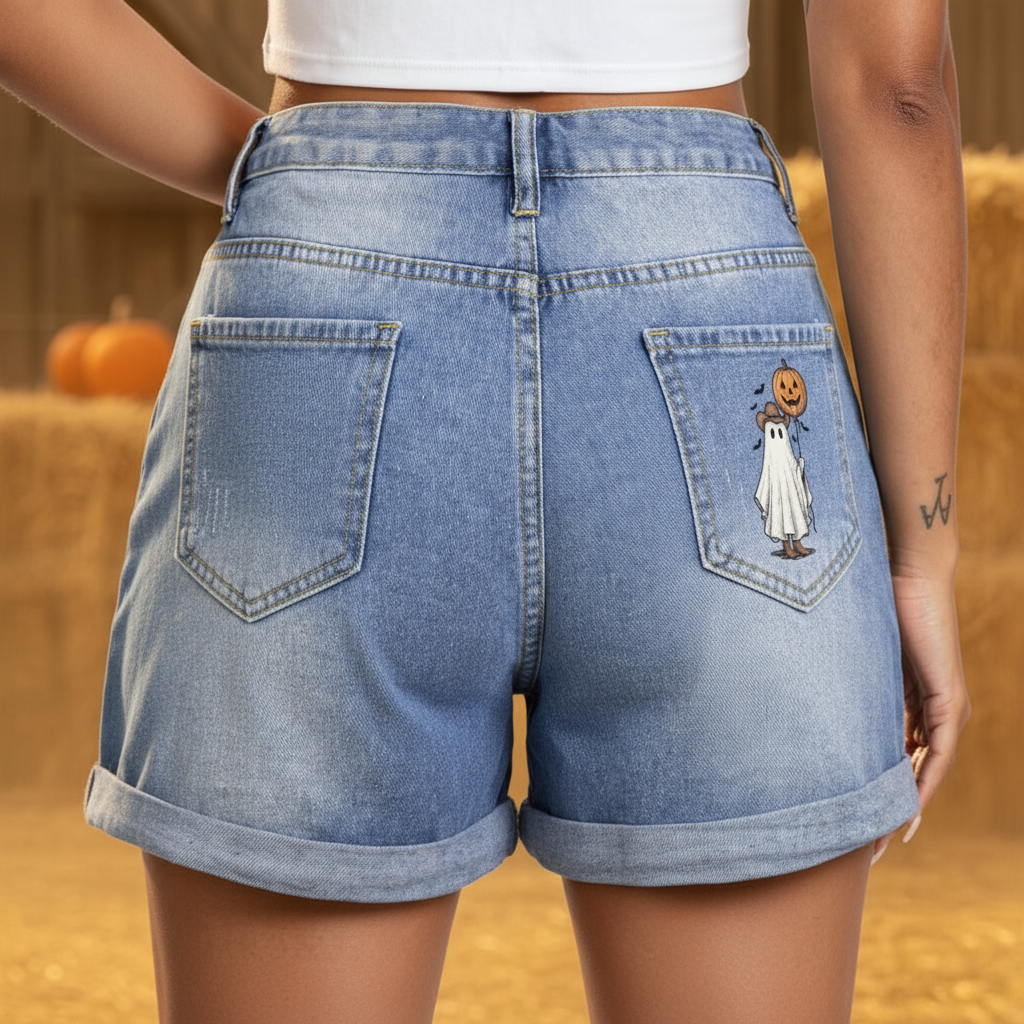 Boo-tiful Cowgirl Denim Shorts - Pocket Zoom