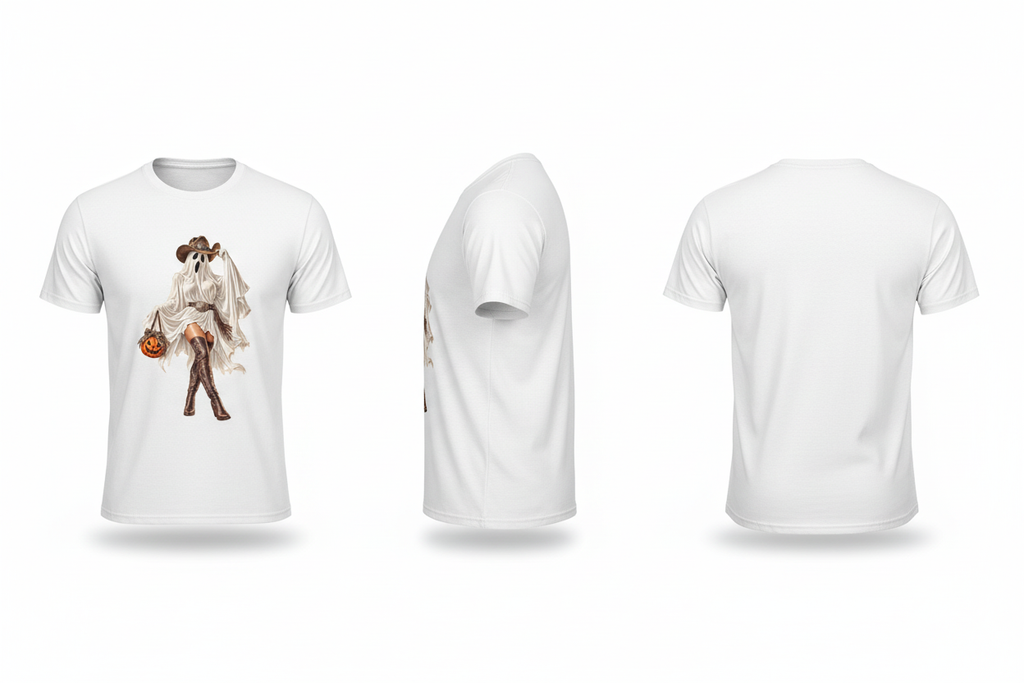 Boots and Boos white tee, front side and back views