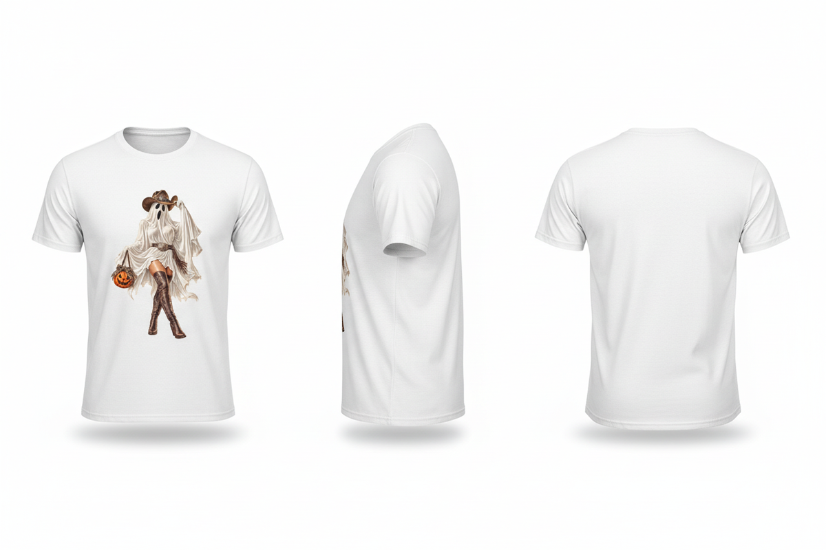 Boots and Boos white tee, front side and back views