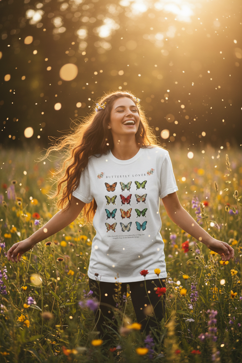 Butterfly Lover Tee mockup with whimsical effects