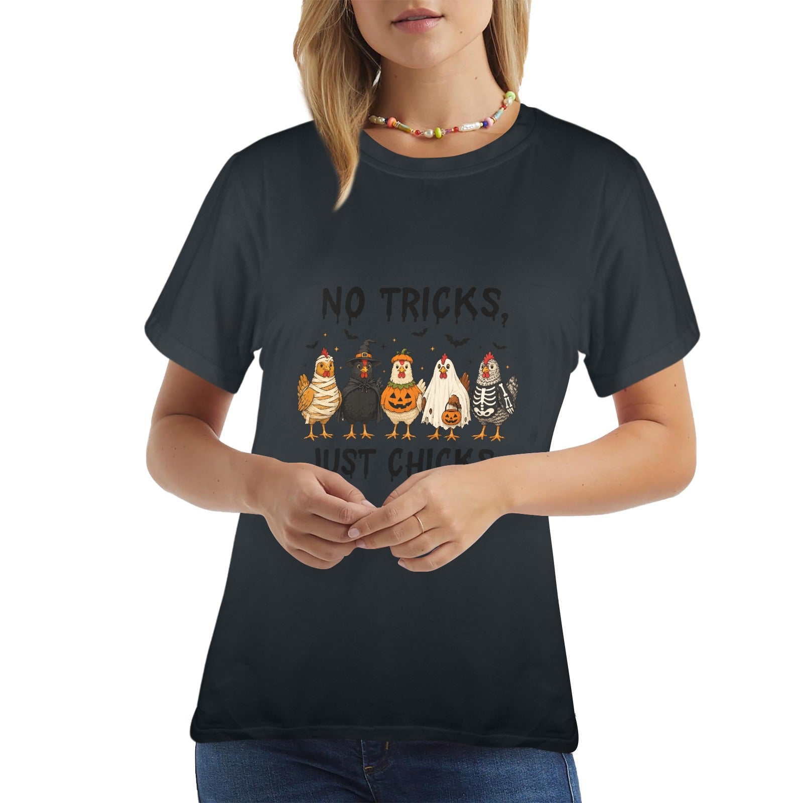 No Tricks, Just Chicks Halloween New Women's T-Shirt