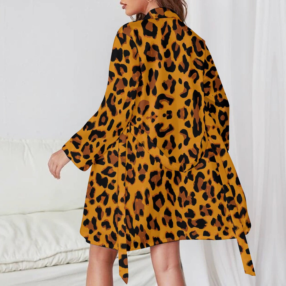 Golden Leopard Luxe Irresistible  Ladies Long Sleeve Belted Robe