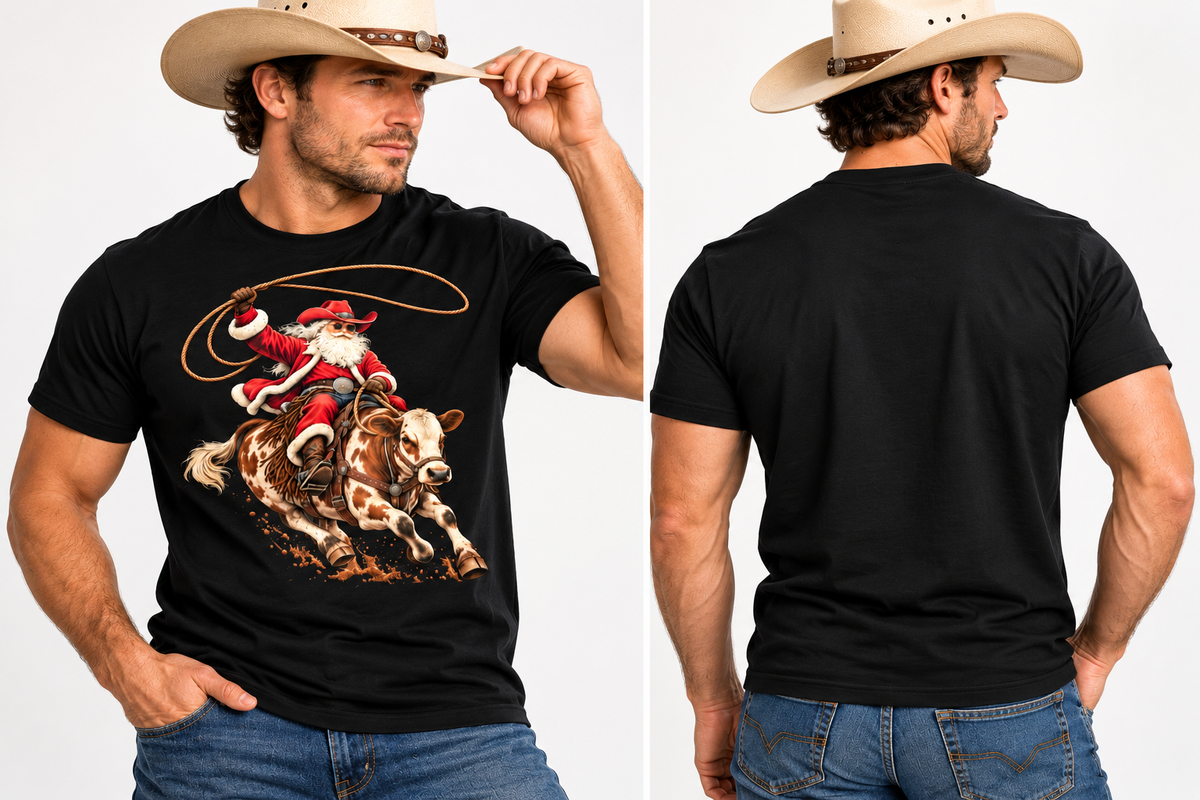 Cowboy Santa Rodeo Christmas Shirt Men’s Western Holiday Graphic