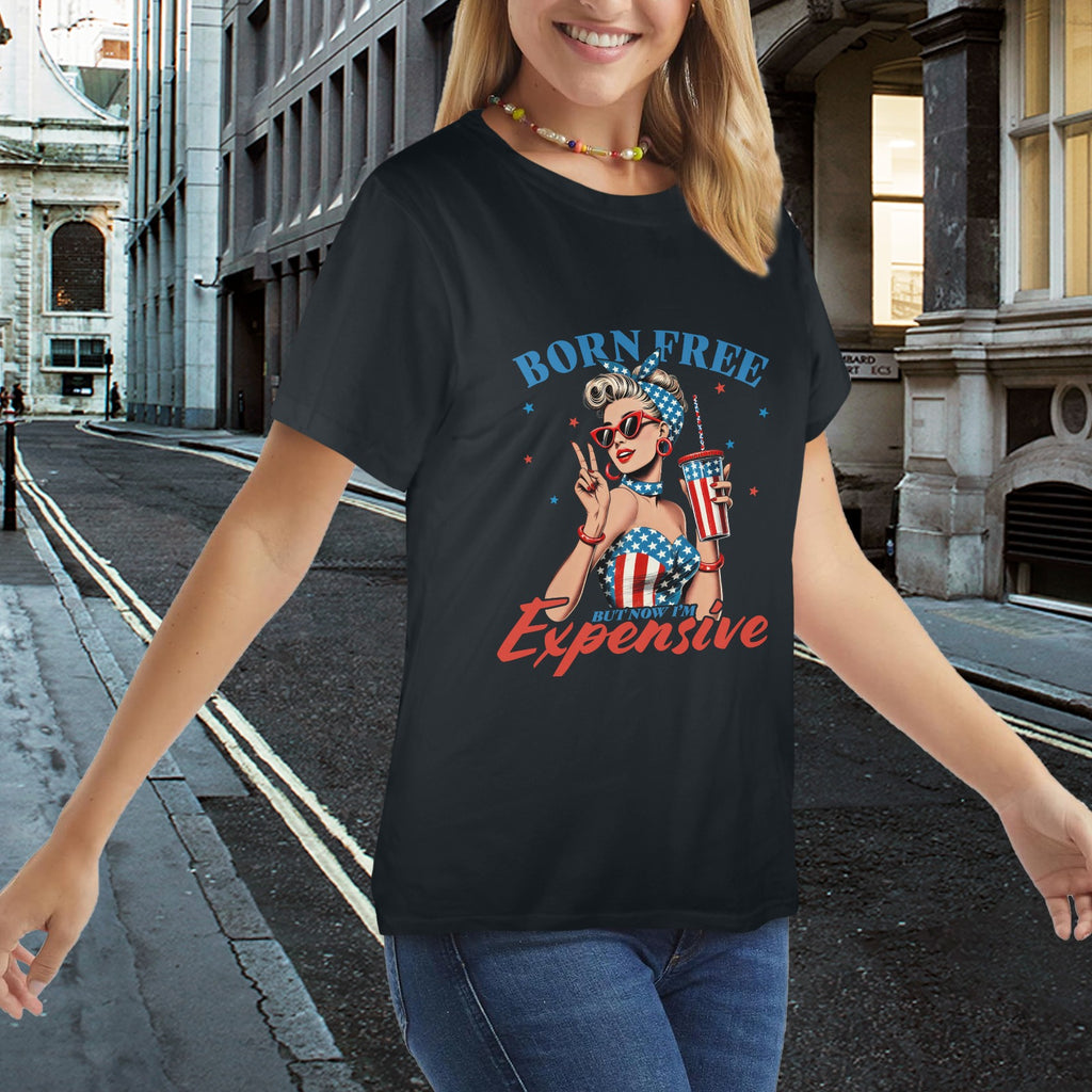 Born Free But Now I'm Expensive  Patriotic Pin-Up Graphic T-Shirt ladies