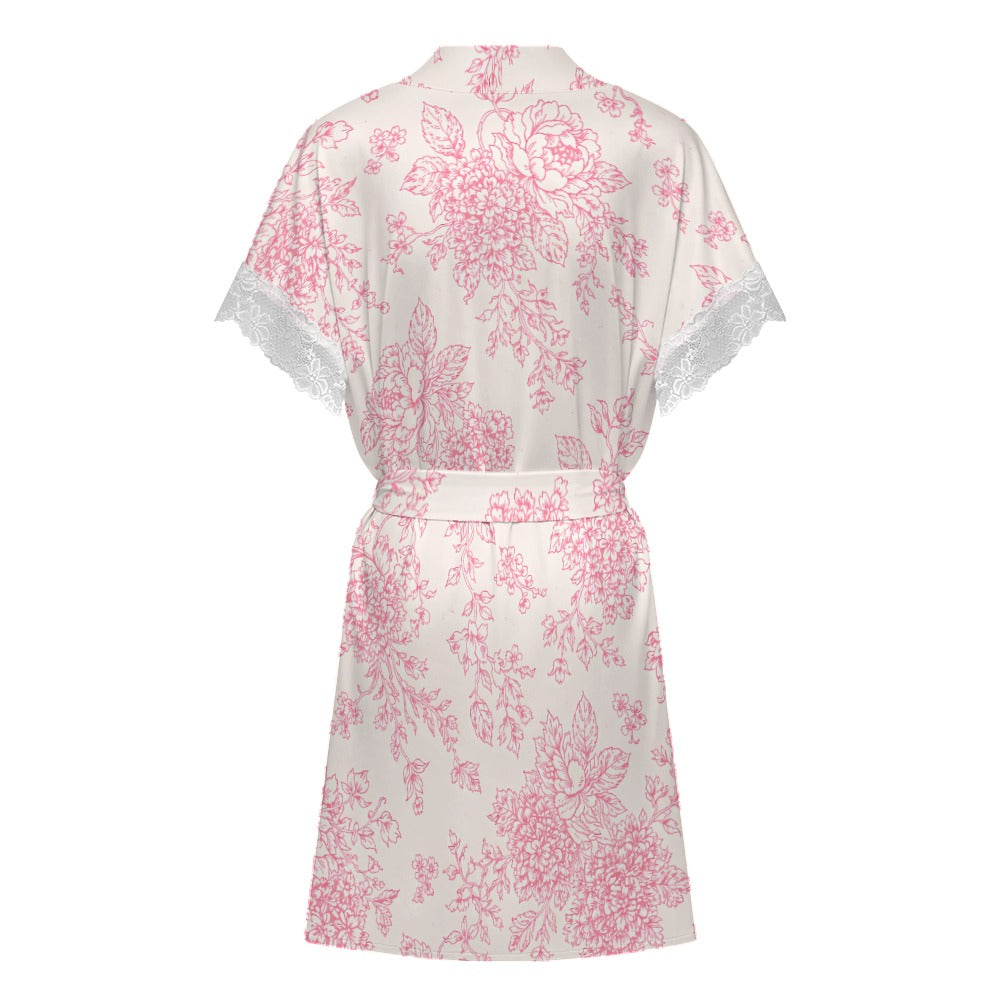The Blush Garden Collection  Women's lace-trimmed short-sleeved bathrobe with belt