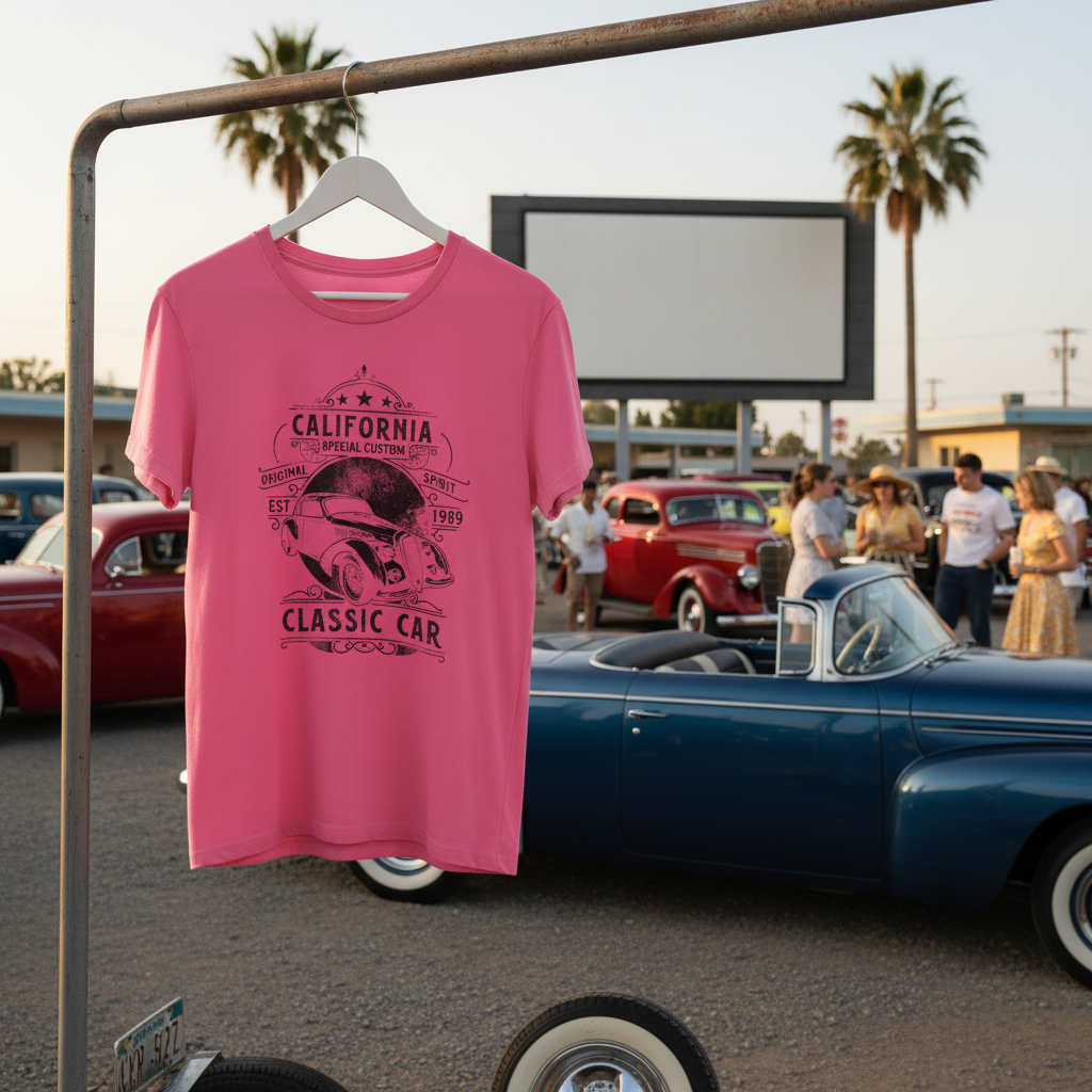 California car club t-shirt at drive-in