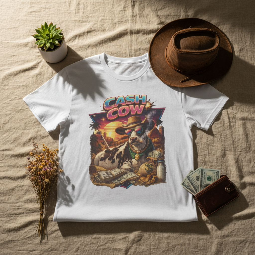 Cash Cow Tee - Bed Flat Lay