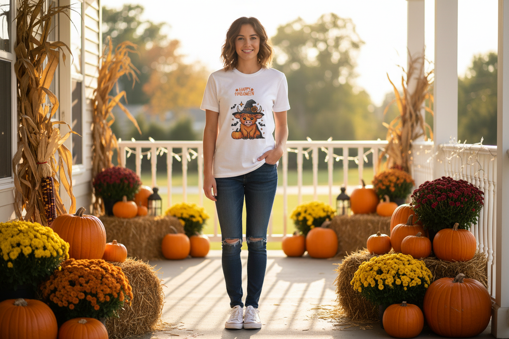 Casual outdoor setting with autumn decorations