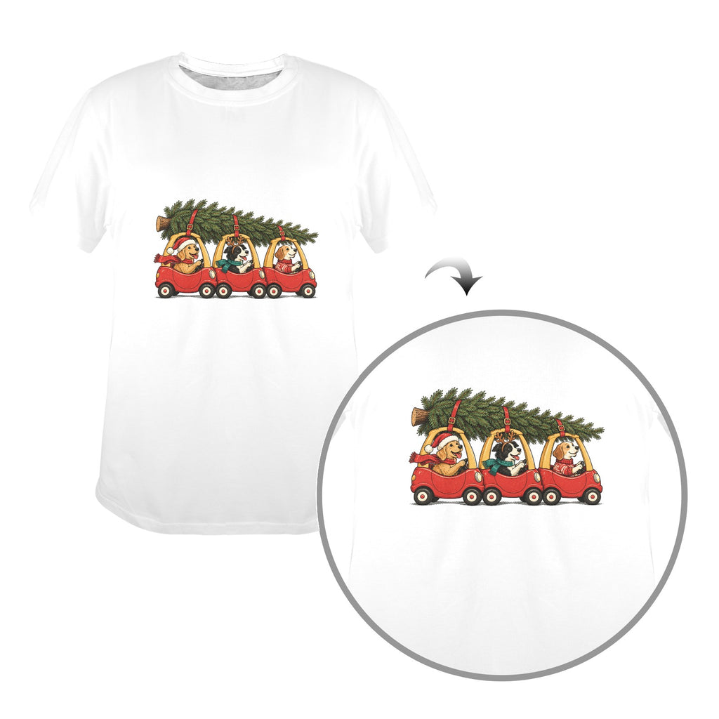 Cute Christmas Dogs Women’s T-Shirt – Holiday Puppies Christmas Tree Graphic Tee