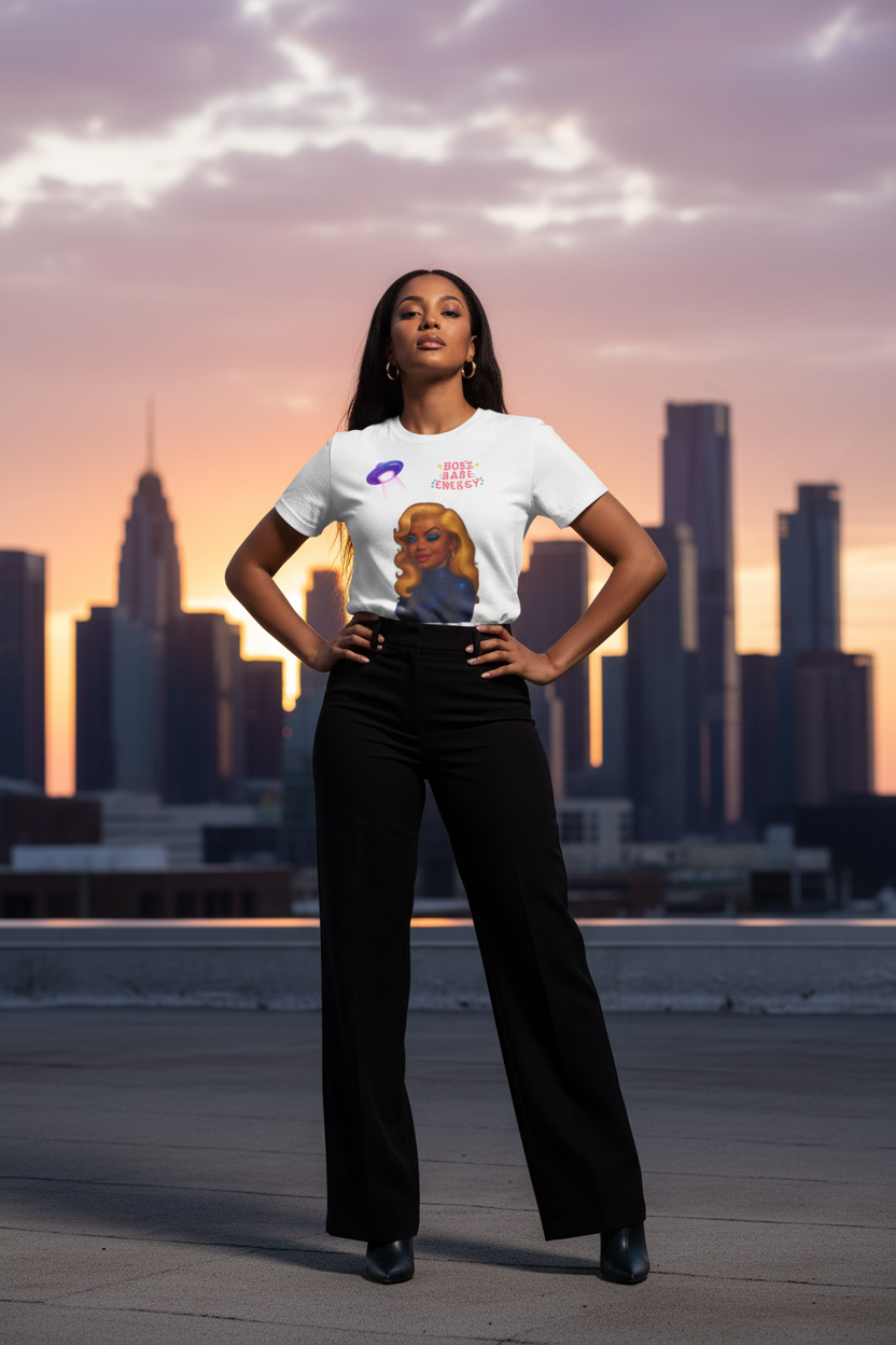 Chic urban rooftop with city skyline at sunset