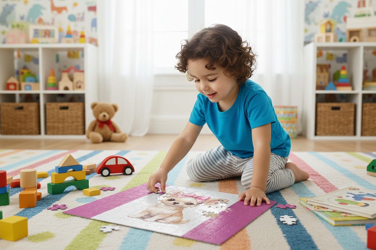 Child Working on Puzzle