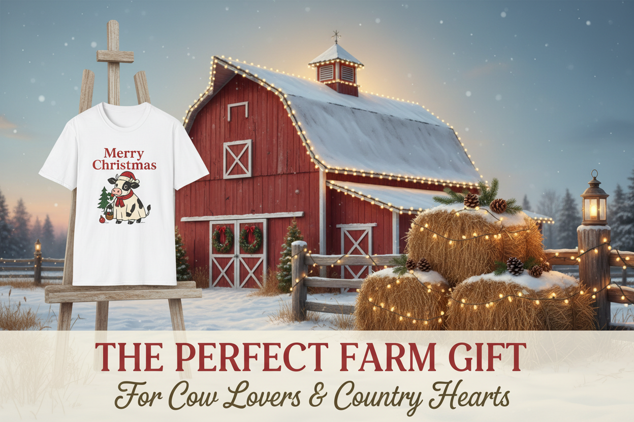Christmas Cow T-Shirt Farm Gifts Ad Banner