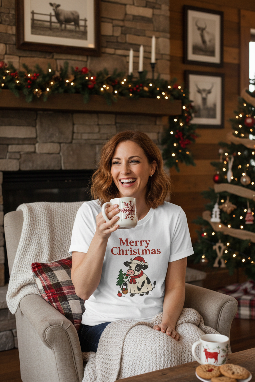 Christmas Cow T-Shirt Woman Mockup
