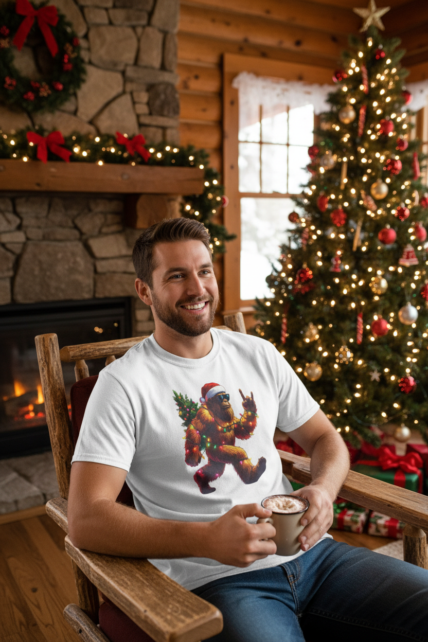 Christmas Sasquatch T-Shirt Man Mockup