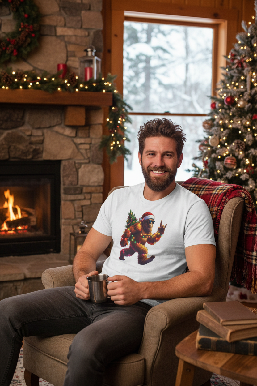 Christmas Sasquatch T-Shirt Man Mockup