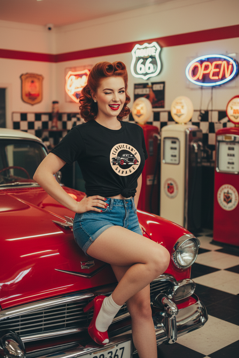 Classic Car's Garage - 1950s Pinup Mockup