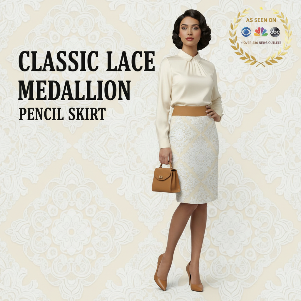 Classic Lace Medallion Pencil Skirt Sales Ad