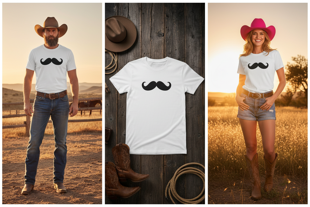 Classic Mustache Tee – 3-Panel Collage