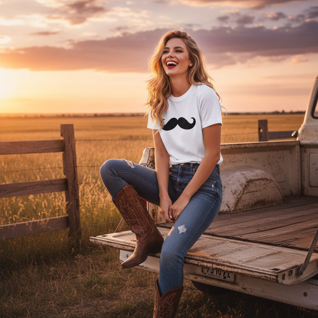 Classic Mustache Tee – Fence/Tailgate Lifestyle Shot