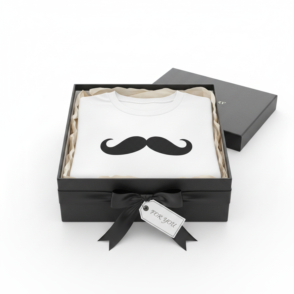 Classic Mustache Tee – Gift Box Mockup