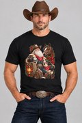 Clean western cowboy mockup wearing the black Cowboy Santa tee